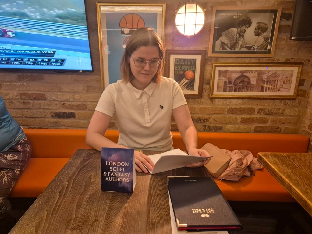 Writer Anastasia Dubinina at London Sci-fi and fantasy authors social
